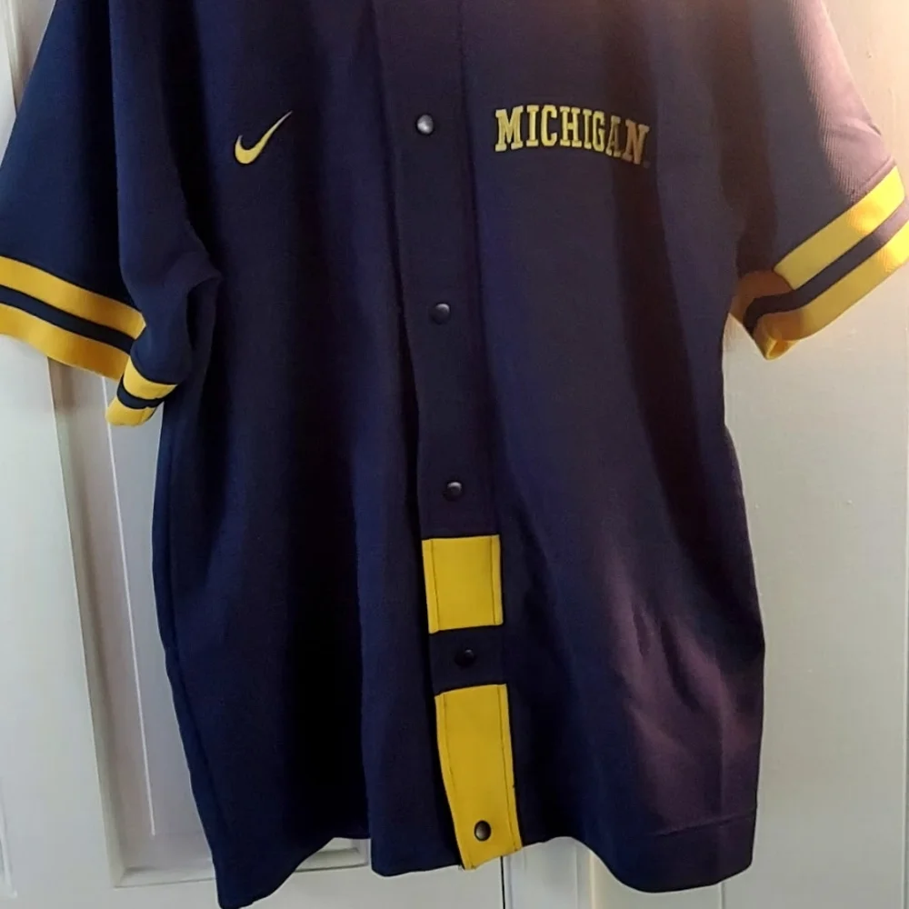 Nike Michigan Navy and Yellow Button-Up Jersey